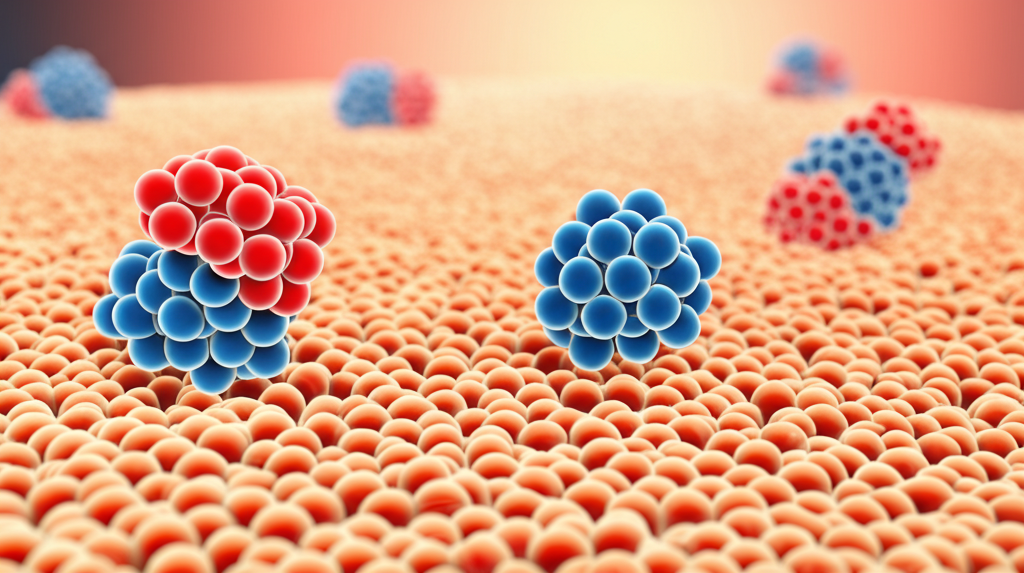 Ilustração científica de moléculas e receptores de glicose